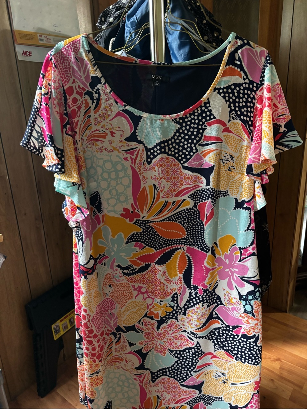 MSK Floral Scoop Neck Tunic in Black, Pink, Aqua & Yellow